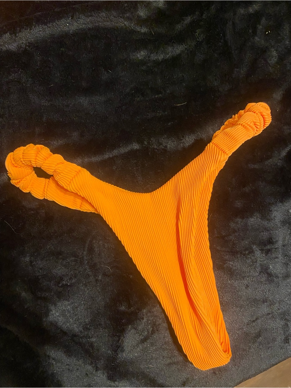 Bright Orange Ribbed Ring-Front Bikini Set - Picture 2 of 5